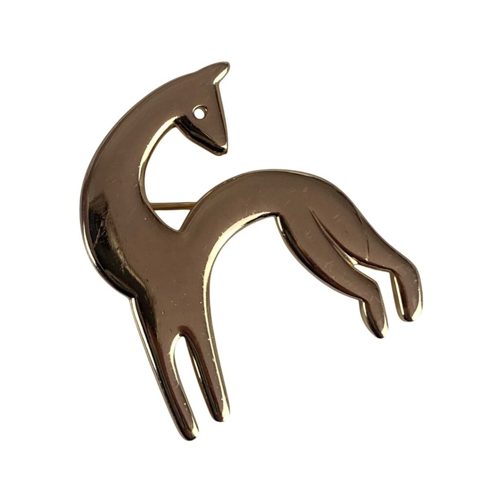 Monet Vintage Gold Tone Gazelle Brooch Pin MCM Stylized Whimsical Deer Antelope